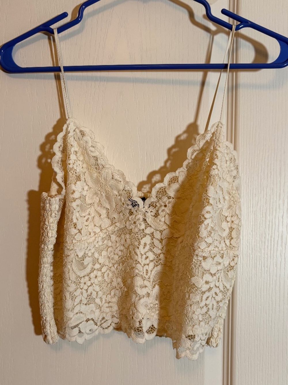 Express cream lace smocked cami top